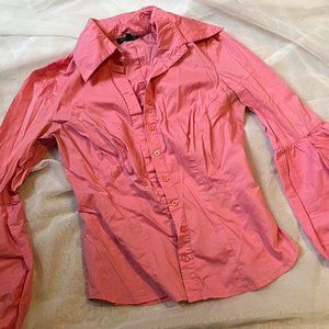bebe bubble sleeve blouse button up top, very flattering sexy y2k mid 2000s